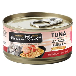 Fussie Fussie Cat 貓罐頭 肉汁主食罐 極品吞拿魚 + 三文魚 Tuna with Salmon Formula in Gravy 80g 80g 正面圖