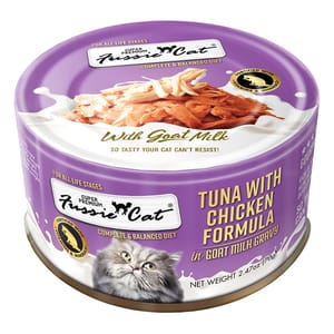 Fussie Fussie Cat 貓罐頭 主食罐 極品吞拿魚 + 雞肉 70g Tuna with Chicken Formula in Goat Milk Gravy 70g  正面圖