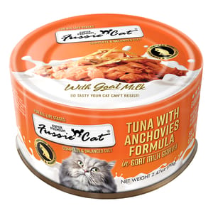 Fussie Fussie Cat 貓罐頭 主食罐 極品吞拿魚 + 鯷魚 Tuna with Anchovies Formula in Goat Milk Gravy 70g 70g  正面圖