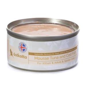 Astkatta Astkatta 冰島罐 貓罐頭 Mousse系列 吞拿魚鱈魚慕絲 80g 80g  正面圖