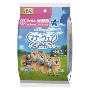 Unicharm Unicharm 公⽝⽤禮儀褲-SSS-碼 1.5-3kg 15-30cm 4片 3kg 正面圖