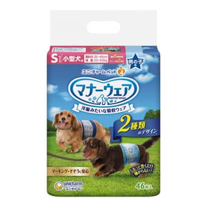 Unicharm Unicharm 公⽝⽤禮儀褲-S-碼 3.5-6kg 35-40cm 46片 6kg 正面圖