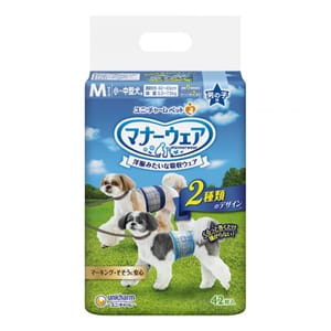 Unicharm Unicharm 公⽝⽤禮儀褲-M-碼 5.5-7.5kg 40-45cm 42片 5kg 正面圖
