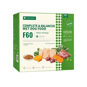 FOOD FOOD CHAIN F60成⽝全營養低溫鮮煮主⻝糧 雞⾁+吞拿⿂ 100g 6包裝 100g 正面圖