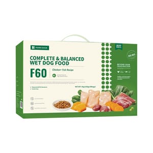 FOOD FOOD CHAIN F60成⽝全營養低溫鮮煮主⻝糧 雞⾁+吞拿⿂ 100g 30包裝 100g 正面圖