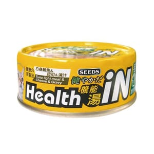 SEEDS SEEDS 貓罐頭 Health iN機能鮪⿂湯罐 ⽩身鮪⿂+芝⼠+維他命B群 80g 80g 正面圖