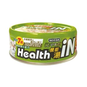 SEEDS SEEDS 貓罐頭 Health iN機能鮪⿂湯罐 中老年貓配方 ⽩身鮪⿂+雞⾁+維他命A 80g 80g 正面圖