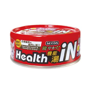 SEEDS SEEDS 貓罐頭 Health iN機能鮪⿂湯罐 ⽩身鮪⿂+蝦⾁+菊苣醣素 80g 80g 正面圖