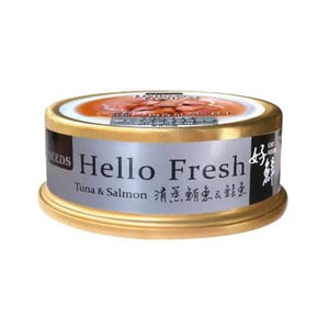 SEEDS SEEDS 貓罐頭 Hello Fresh好鮮燉湯 清蒸鲔⿂+鮭魚 50g 50g 正面圖