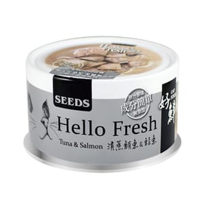SEEDS SEEDS 貓罐頭 Hello Fresh好鮮燉湯 清蒸鲔⿂+鮭魚 80g 80g  正面圖