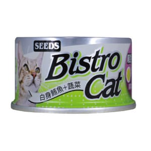 SEEDS SEEDS 貓罐頭 Bistro機能鮪魚銀罐 ⽩身鮪⿂+蔬菜+果寡糖 80g 80g 正面圖