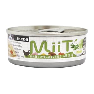 SEEDS SEEDS 狗罐頭 MiiT雞丁機能湯罐 鮮嫩雞丁蔬菜湯佐炒蛋番薯胡蘿蔔 80g 80g 正面圖