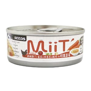 SEEDS SEEDS 狗罐頭 MiiT雞丁機能湯罐 鮮嫩雞丁胡蘿蔔湯佐番茄四季⾖起司 80g 80g 正面圖