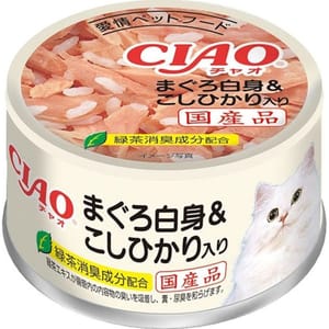CIAO CIAO 貓罐頭 越光米+白身吞拿魚 85g 85g  正面圖