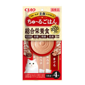 CIAO CIAO 肉泥 貓主食肉泥 2千億乳酸菌 金槍魚雞肉醬 14g 4本入 14g 正面圖