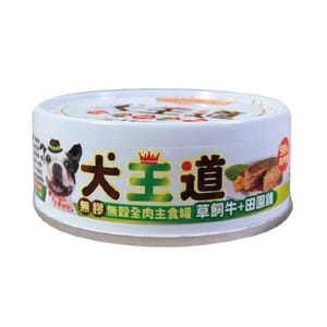 犬王道 犬王道 狗罐頭 新鮮全肉主食罐 草飼牛+田園雞 82g 82g 正面圖