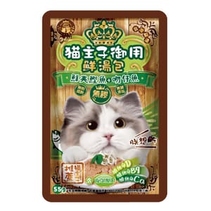 貓主子 貓主子 御用無膠鮮湯包 葡萄糖胺保健 鮮美鰹魚+吻仔魚 55g 55g  正面圖