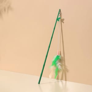 HelloDOG HelloDOG 玩具嚴選 貓咪逗貓棒 綠色竹節羽毛 1支   正面圖