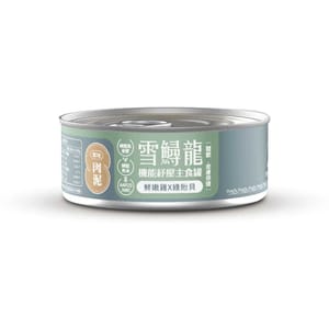 ⽑爪村 ⽑爪村 雪鱘龍機能紓壓 主食貓罐頭 肉泥系列 鮮嫩雞+綠貽⾙ 80g 80g 正面圖