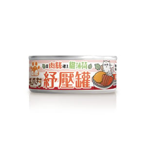 ⽑爪村 ⽑爪村 貓薄荷紓壓 主食貓罐頭 ⾁絲系列 鮭⿂雞 80g 80g 正面圖