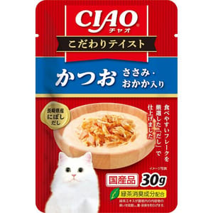 CIAO CIAO 貓零食 特製濕糧包 雞柳鰹魚乾味 30g 30g 正面圖