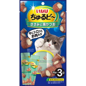 CIAO CIAO 貓零食 軟心粒粒零食 雞柳和烤鰹魚味 10g×3袋 10g  正面圖