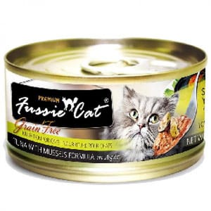 Fussie Fussie Cat 貓罐頭 黑鑽 吞拿魚+青口 Tuna with Mussels Formula in Aspic 80g 80g  正面圖
