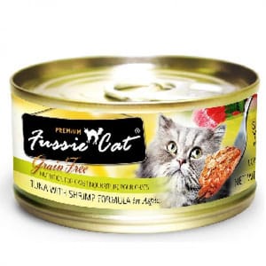 Fussie Fussie Cat 貓罐頭 黑鑽 吞拿魚+蝦肉 Tuna with Shrimp Formula in Aspic 80g 80g  正面圖