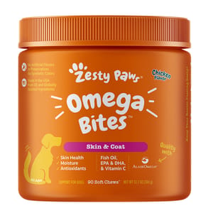 Zesty Zesty Paws 皮毛護理 奧米加咀嚼軟粒 OMEGA BITES CHICKEN 90CT JAR 正面圖