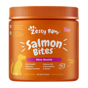 Zesty Zesty Paws 皮膚健康 益生菌咀嚼軟粒 三文魚味 SALMON BITES SALMON 90CT JAR 正面圖