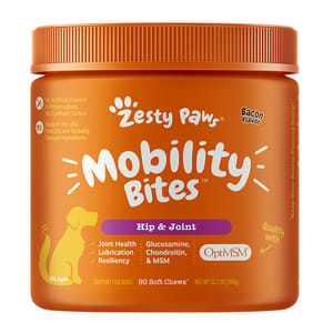 Zesty Zesty Paws 關節護理咀嚼軟粒 煙肉味 MOBILITY BITES BACON 9OCT JAR 正面圖
