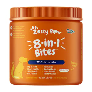 Zesty Zesty Paws 8合一多功能咀嚼軟粒 雞肉味 8-IN-1 MULTIVITAMIN BITES CHICKEN 90CT JAR 正面圖