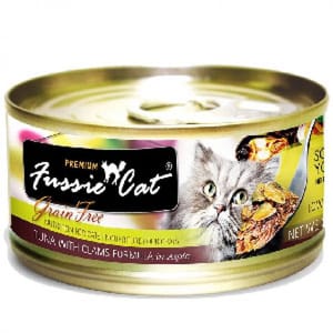 Fussie Fussie Cat 貓罐頭 黑鑽 吞拿魚+BB蜆 Tuna with Clams Formula in Aspic 80g 80g 正面圖