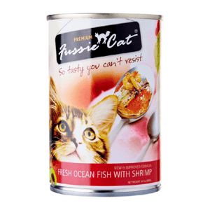 Fussie Fussie Cat 貓罐頭 海魚+蝦 400g 400g 正面圖