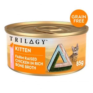 Trilogy Trilogy 貓罐頭 無穀物肉絲幼貓主食罐 雞絲高湯 85g 85g  正面圖