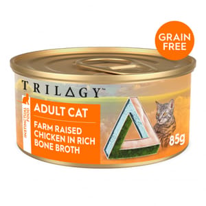 Trilogy Trilogy 貓罐頭 無穀物肉絲主食罐 雞絲高湯 85g 85g  正面圖