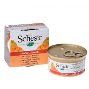 Schesir Schesir 水果水煮貓罐頭 吞拿魚及木瓜飯 85g 85g 正面圖