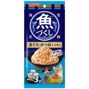 CIAO CIAO 袋裝貓濕糧 日本 INABA 魚盛 吞拿魚+鰹魚+白飯魚 60g×3袋 60g 正面圖