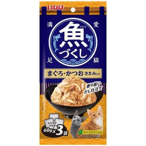 CIAO CIAO 袋裝貓濕糧 日本 INABA 魚盛 吞拿魚+鰹魚+雞肉 60g×3袋 60g 正面圖