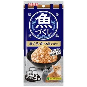 CIAO CIAO 袋裝貓濕糧 日本 INABA 魚盛 吞拿魚+鰹魚+魷魚 60g×3袋 60g  正面圖