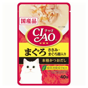 CIAO CIAO 日本貓濕糧 鰹魚湯底 吞拿魚+雞肉+吞拿魚片 40g 40g  正面圖