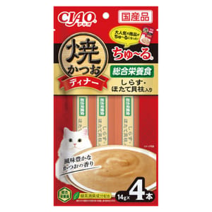 CIAO CIAO 貓零食 燒鰹魚晚餐超奴 白飯魚+帶子 14g×4 14g 正面圖