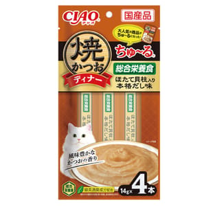CIAO CIAO 貓零食 燒鰹魚晚餐超奴 帶子 日式高湯味 14g×4 14g 正面圖