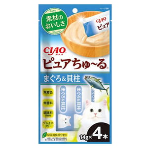 CIAO CIAO 貓零食 Pure 超奴醬 吞拿魚+扇貝 14g×4 14g 正面圖