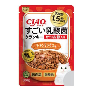 CIAO CIAO 貓糧 1.5兆億個 乳酸菌夾心乾糧 雞肉+鰹魚片味 500g 500g  正面圖
