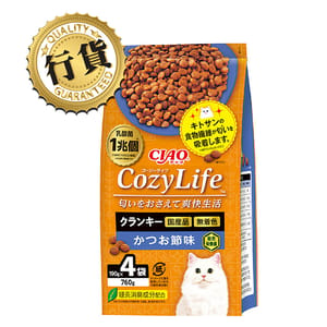 CIAO CIAO 爽快生活乳酸菌+甲殼素貓糧 木魚味 190g×4 190g 正面圖