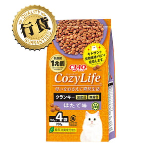 CIAO CIAO 爽快生活乳酸菌+甲殼素貓糧 帶子味 190g×4 190g 正面圖