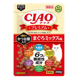CIAO CIAO 貓糧 頂級乾糧 木魚+吞拿魚味 200g 200g 正面圖