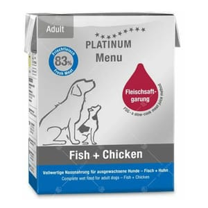 PLATINUM PLATINUM 狗濕糧 無穀物成犬配方 海魚+鮮雞肉 375g 375g  正面圖