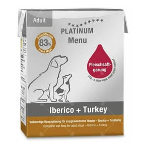 PLATINUM PLATINUM 狗濕糧 無穀物成犬配方 西班牙黑毛豬+火雞 375g 375g 正面圖